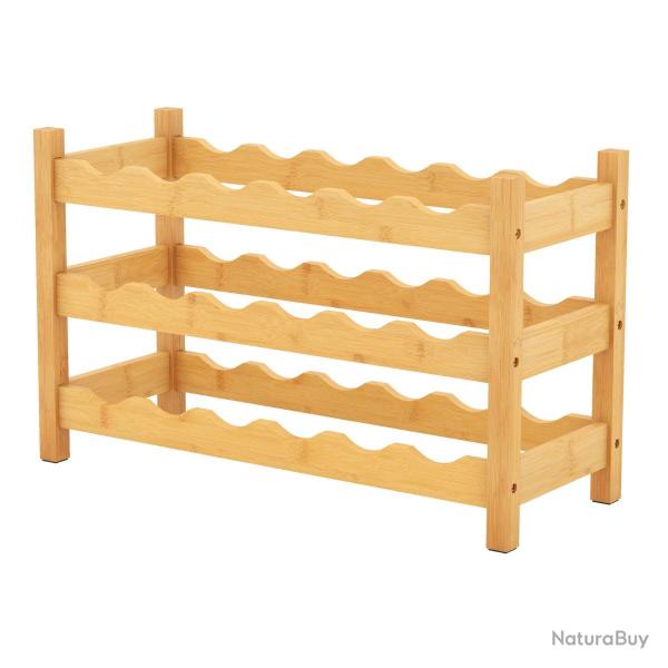 Casier � vin 62 x 24 x 38 cm 3 niveaux avec fentes ondul�es design �l�gant en bambou naturel 20_001