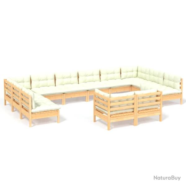 Salon de jardin meuble d'ext�rieur ensemble de mobilier 12 pi�ces avec coussins cr�me bois de pin m