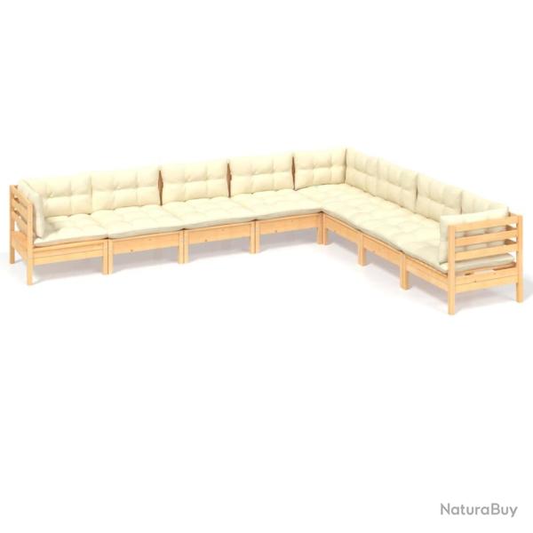 Salon de jardin meuble d'ext�rieur ensemble de mobilier 8 pi�ces avec coussins cr�me bois de pin so