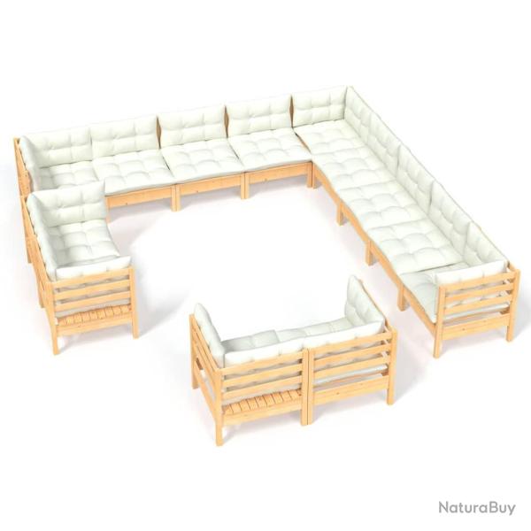 Salon de jardin meuble d'ext�rieur ensemble de mobilier 13 pi�ces avec coussins cr�me bois de pin m
