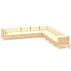 Salon de jardin meuble d'ext&eacute;rieur ensemble de mobilier 9 pi&egrave;ces avec coussins cr&egrave;me bois de pin so