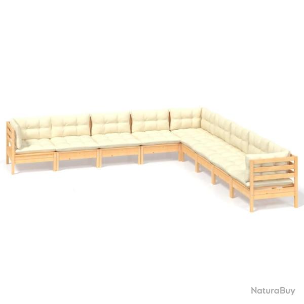 Salon de jardin meuble d'ext�rieur ensemble de mobilier 9 pi�ces avec coussins cr�me bois de pin so