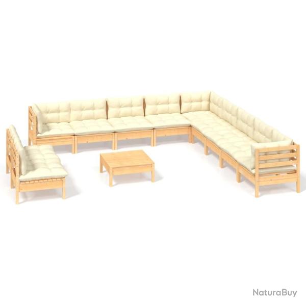 Salon de jardin meuble d'ext�rieur ensemble de mobilier 12 pi�ces avec coussins cr�me bois de pin m