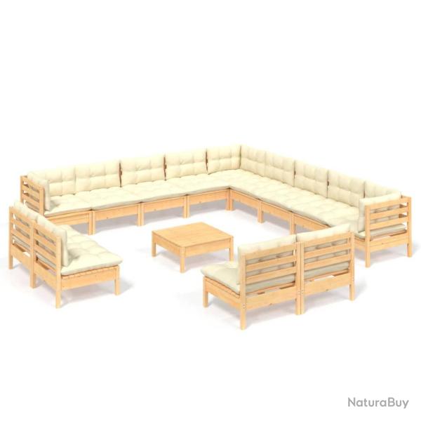 Salon de jardin meuble d'ext�rieur ensemble de mobilier 14 pi�ces avec coussins cr�me bois de pin s