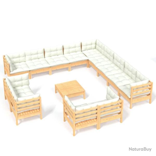 Salon de jardin meuble d'ext�rieur ensemble de mobilier 14 pi�ces avec coussins cr�me bois de pin s
