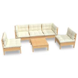 Salon de jardin meuble d'ext&eacute;rieur ensemble de mobilier 6 pi&egrave;ces avec coussins cr&egrave;me bois de pin ma