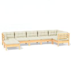 Salon de jardin meuble d'ext&eacute;rieur ensemble de mobilier 7 pi&egrave;ces avec coussins cr&egrave;me bois de pin so
