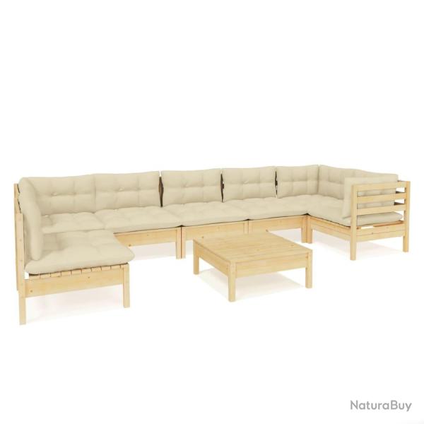 Salon de jardin meuble d'ext�rieur ensemble de mobilier 8 pi�ces avec coussins cr�me bois de pin 02