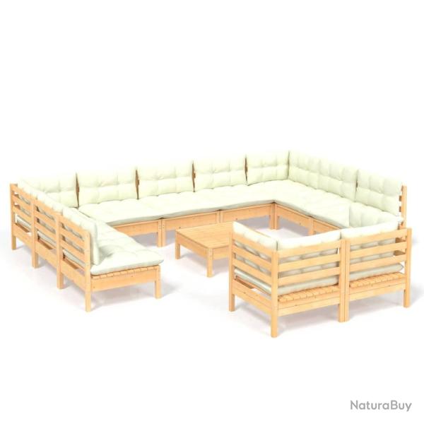 Salon de jardin meuble d'ext�rieur ensemble de mobilier 12 pi�ces avec coussins cr�me bois de pin m