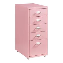 Caisson de bureau armoire meuble de rangement &agrave; roulettes avec 5 tiroirs 69 x 28 x 41 cm rose 03_00