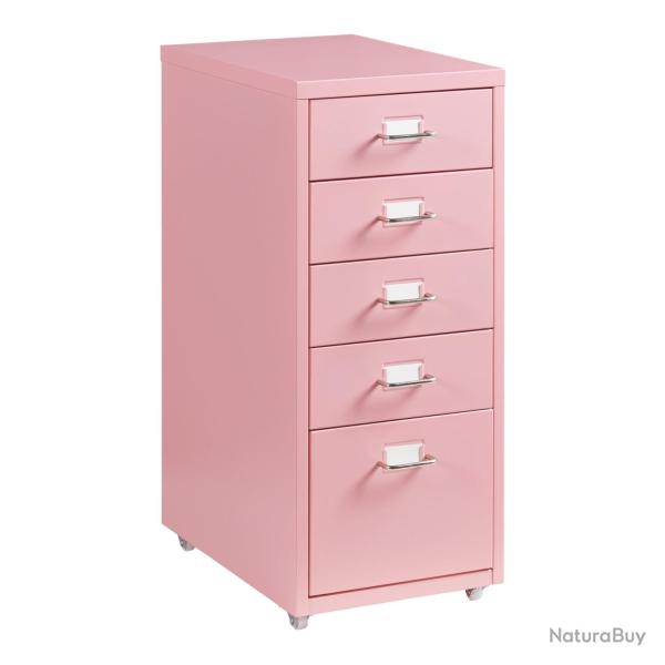 Caisson de bureau armoire meuble de rangement � roulettes avec 5 tiroirs 69 x 28 x 41 cm rose 03_00