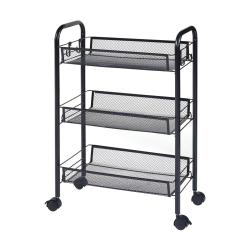 Chariot de service desserte cuisine salon meuble de rangement &agrave; 3 niveaux 63 x 44 x 26 cm acier noi