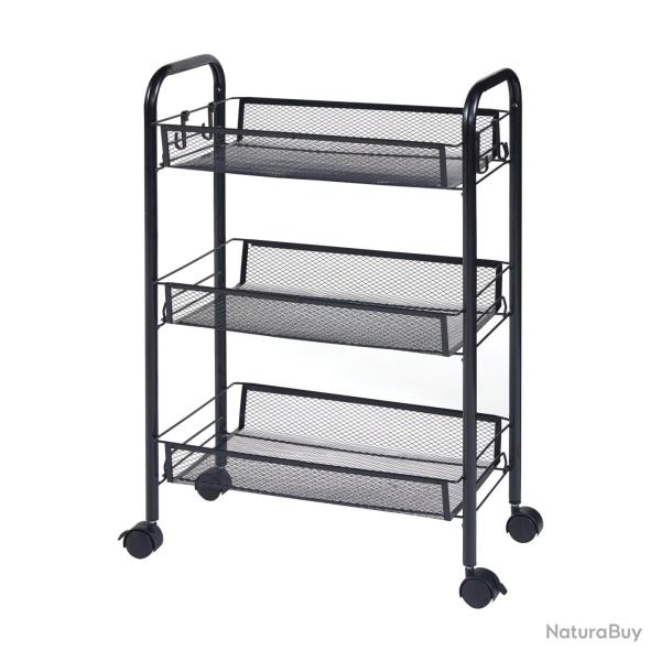 Chariot de service desserte cuisine salon meuble de rangement � 3 niveaux 63 x 44 x 26 cm acier noi