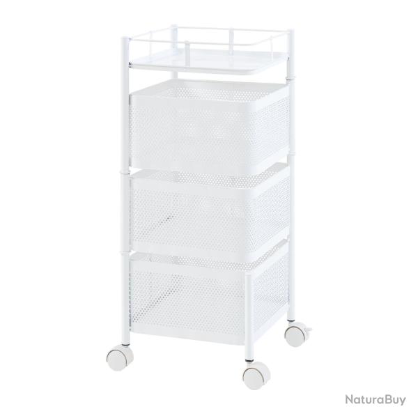 Chariot de service desserte cuisine salon meuble de rangement � 3 niveaux 65 x 27 x 27 cm acier bla