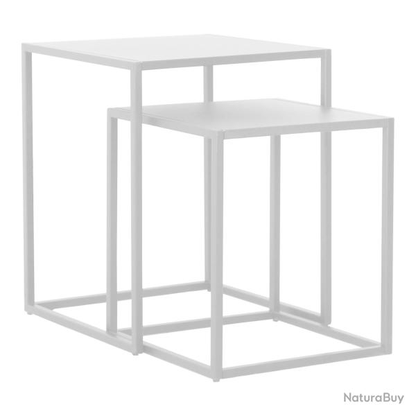 Set de 2 tables gigognes pour salon acier blanc mat 03_0010608
