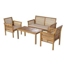 Salon de jardin 4 pi&egrave;ces bois d'acacia naturel beige 03_0010529