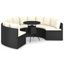 Salon de jardin meuble d'ext&eacute;rieur ensemble de mobilier 7 pi&egrave;ces avec coussins r&eacute;sine tress&eacute;e noir