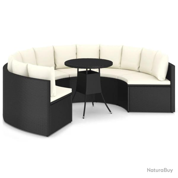 Salon de jardin meuble d'ext�rieur ensemble de mobilier 7 pi�ces avec coussins r�sine tress�e noir