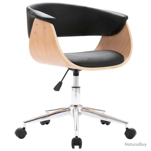 Chaise fauteuil si�ge pivotante de bureau informatique �tude bois courb� et similicuir noir 02_0024
