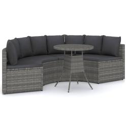 Salon de jardin meuble d'ext&eacute;rieur ensemble de mobilier 5 pi&egrave;ces avec coussins r&eacute;sine tress&eacute;e gris