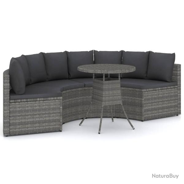 Salon de jardin meuble d'ext�rieur ensemble de mobilier 5 pi�ces avec coussins r�sine tress�e gris