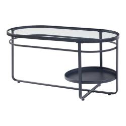 Table basse console d'appoint avec plateau ovale et &eacute;tag&egrave;re m&eacute;tal verre tremp&eacute; 90 x 43 x 46 cm noir