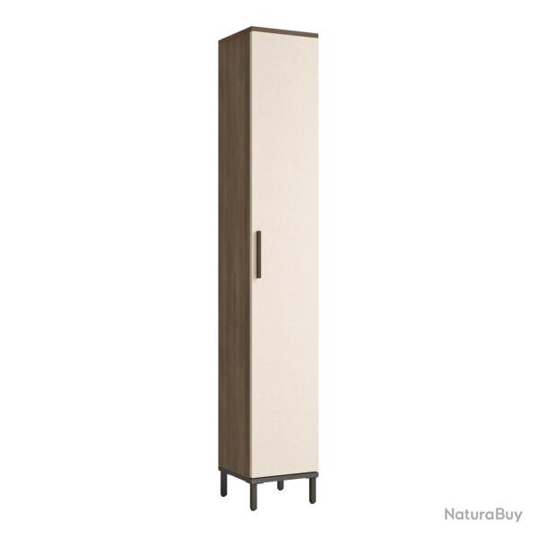 Armoire �tag�re meuble de rangement � porte Lieto 6 niveaux 183,5 x 29,5 x 29,5 cm ch�ne gris / bei