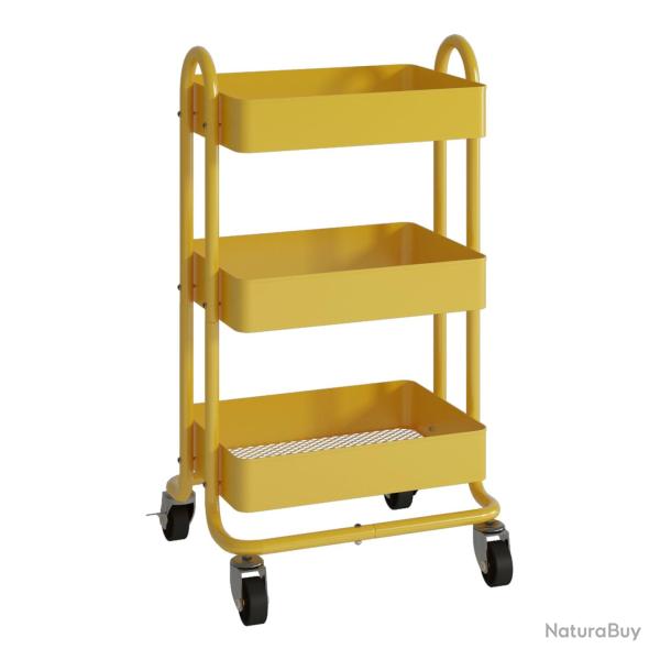 Chariot de service desserte cuisine salon meuble de rangement � roues 3 paniers acier 78,5 x 46 x 3