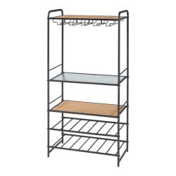 Casier &agrave; vin m&eacute;tal MDF verre 120 x 61 x 33 cm noir effet ch&ecirc;ne transparent 03_0009187
