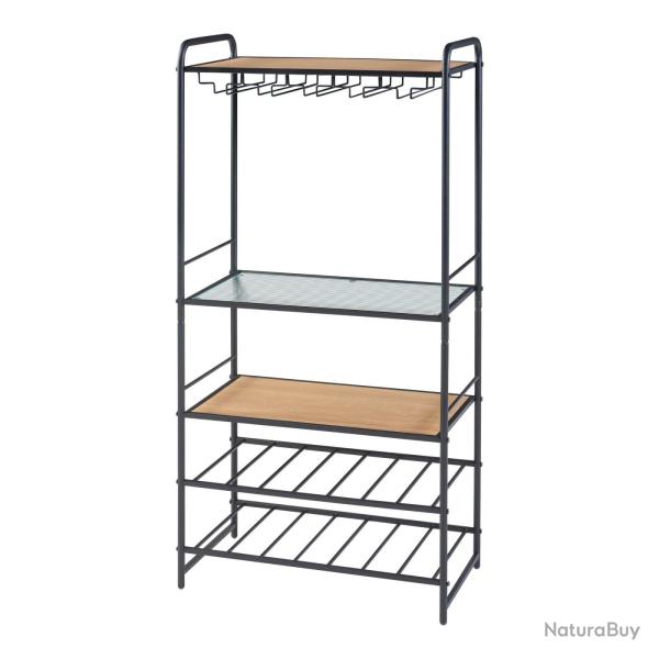Casier � vin m�tal MDF verre 120 x 61 x 33 cm noir effet ch�ne transparent 03_0009187