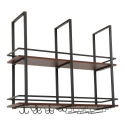 Casier &agrave; vin suspendu m&eacute;tal 100 x 30 x 85 cm noir effet noyer 03_0009191