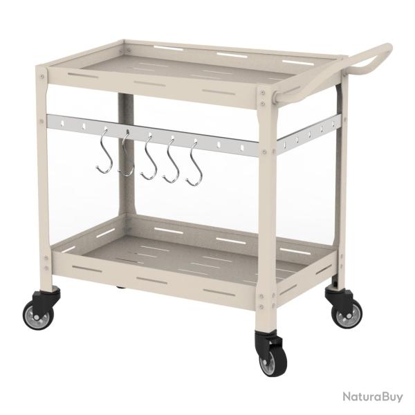 Chariot de service desserte cuisine salon meuble de rangement d'ext�rieur 72 x 77 x 38 cm acier bei