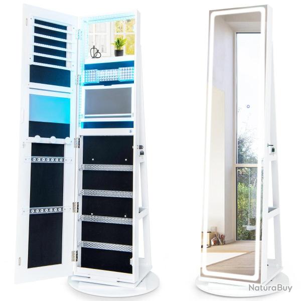 Armoire � bijoux sur pied 54,5 x 54,5 x 160 cm rangement �l�gant avec miroir �clair� et s�curit� ve