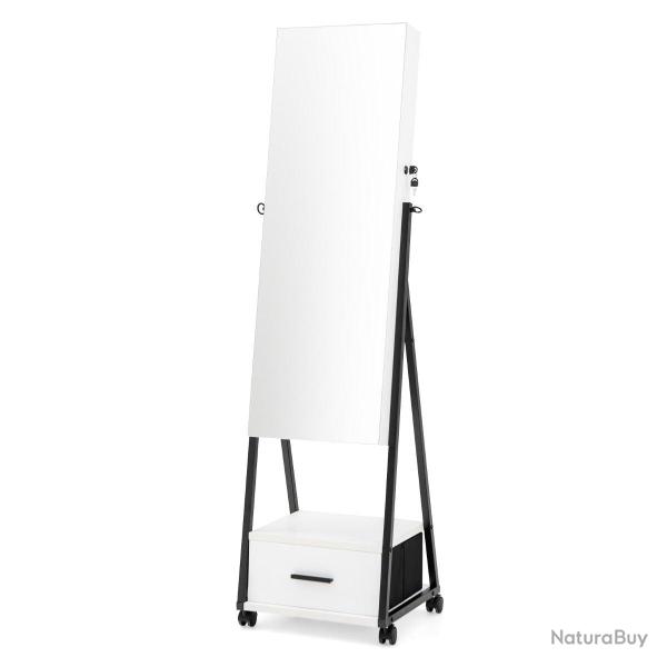 Armoire � bijoux � roulettes avec tiroir 42 x 38 x 157 cm espace de rangement optimis� style modern