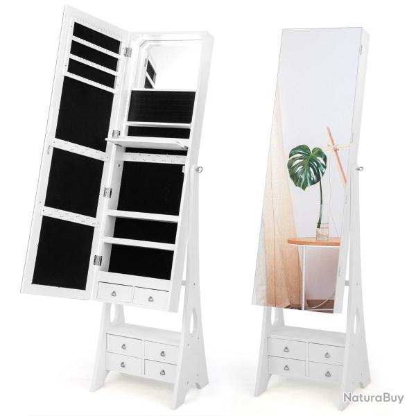 Armoire � bijoux sur pied 41 x 36 x 159 cm rangement organis� avec �clairage led et angles r�glable