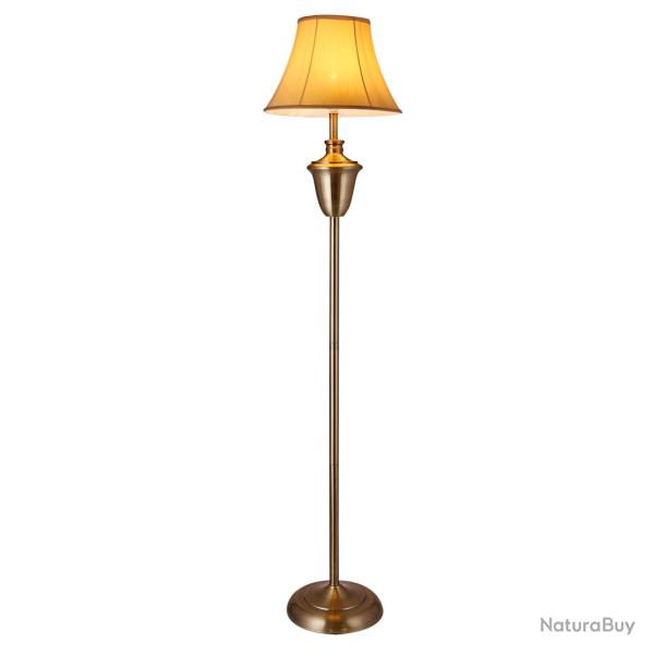 Lampadaire lampe � pied lampe torch�re cuivre poli beige hauteur : env. 157 cm diam�tre de l'abat-j