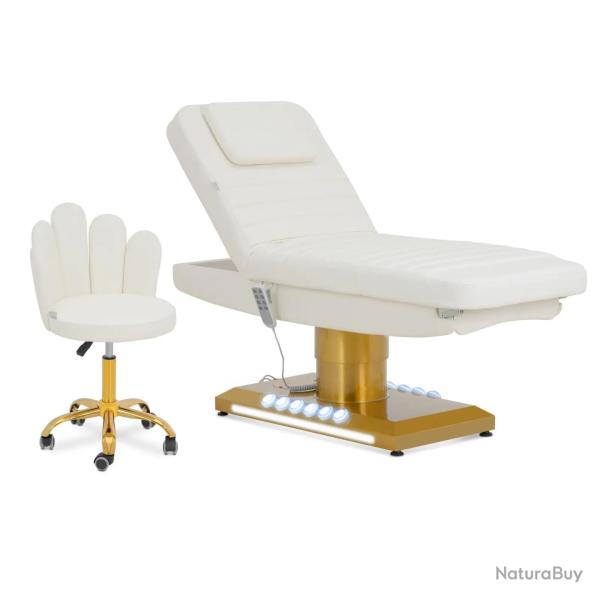 Table de massage �lectrique et tabouret � roulettes avec dossier 200 kg blanc/dor� chauffant dor� b