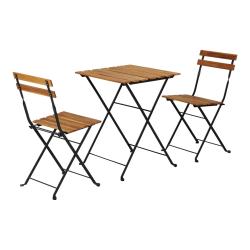Set de bistrot 3 pi&egrave;ces acier bois d'acacia noir naturel 03_0010678