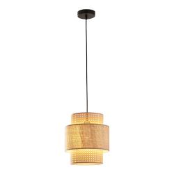 Lampe lampadaire suspension E27 diam&egrave;tre 29 cm noir aspect rotin 03_0010731