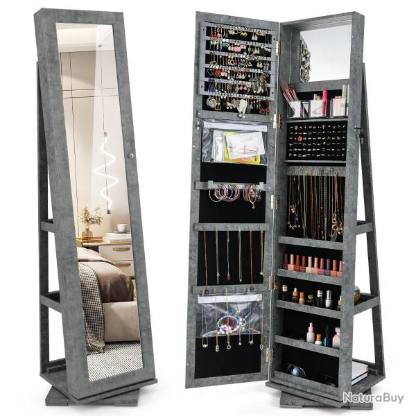 Armoire � bijoux 2 en 1 pivotante 39 x 39 x 161 cm rangement optimis� miroir plein longueur design