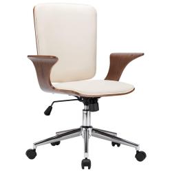 Chaise fauteuil si&egrave;ge pivotante de bureau informatique &eacute;tude similicuir et bois courb&eacute; cr&egrave;me 02_002
