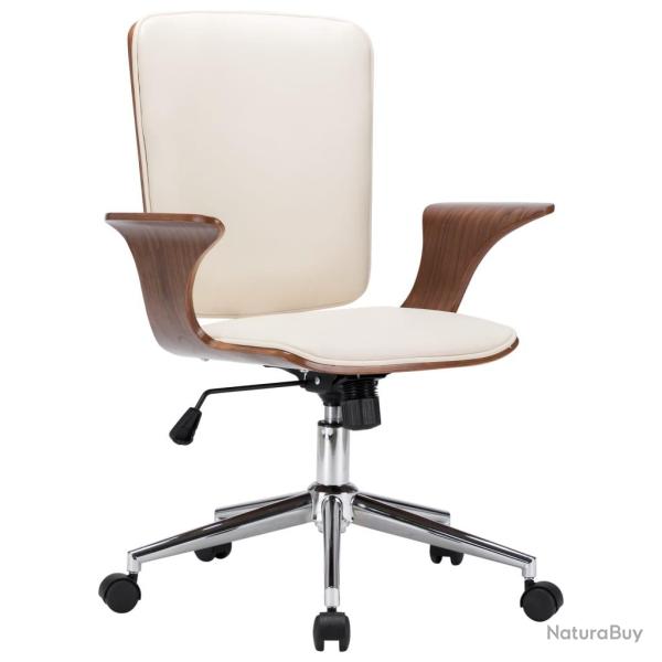 Chaise fauteuil si�ge pivotante de bureau informatique �tude similicuir et bois courb� cr�me 02_002