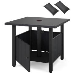 Table d'appoint ext&eacute;rieure 55,5 x 55,5 x 48 cm avec trou pour parasol et sacs de sable style rustiq