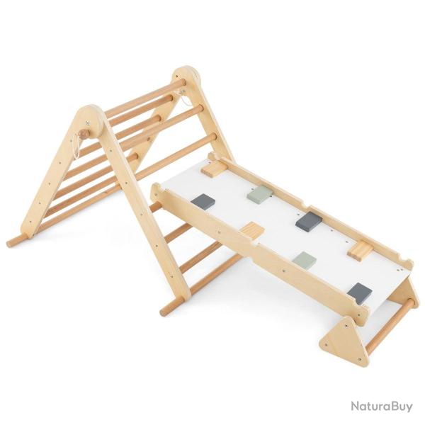 Jeu d'escalade en triangle 3 en 1 115 x 69 x 60 cm ajustable design ludique en bois naturel 20_0012