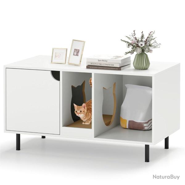 Meuble pour bac � liti�re design 100 x 52 x 55 cm espace cach� anti-odeur griffoir amovible en pann