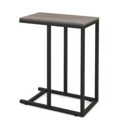 Table d'appoint en forme de C 45,5 x 25,5 x 64 cm design peu encombrant ambiance cosy en m&eacute;tal gris