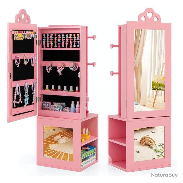 Armoire � bijoux 4-en-1 enfants 34 x 30 x 117 cm avec miroir pleine longueur porte-v�tements design