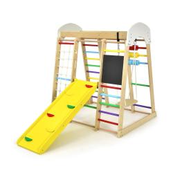 Aire de jeux 8 en 1 multicolore 124 x 119 x 138 cm toboggan r&eacute;versible et escalade s&eacute;curis&eacute;e en boi