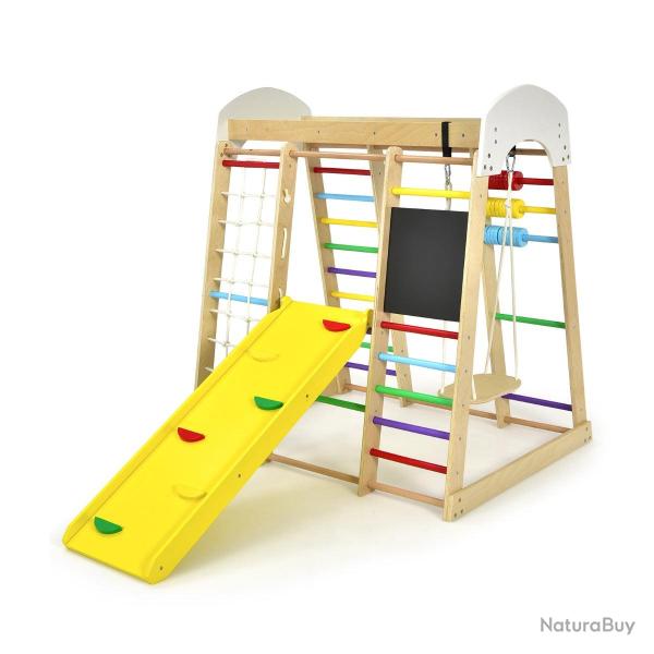 Aire de jeux 8 en 1 multicolore 124 x 119 x 138 cm toboggan r�versible et escalade s�curis�e en boi