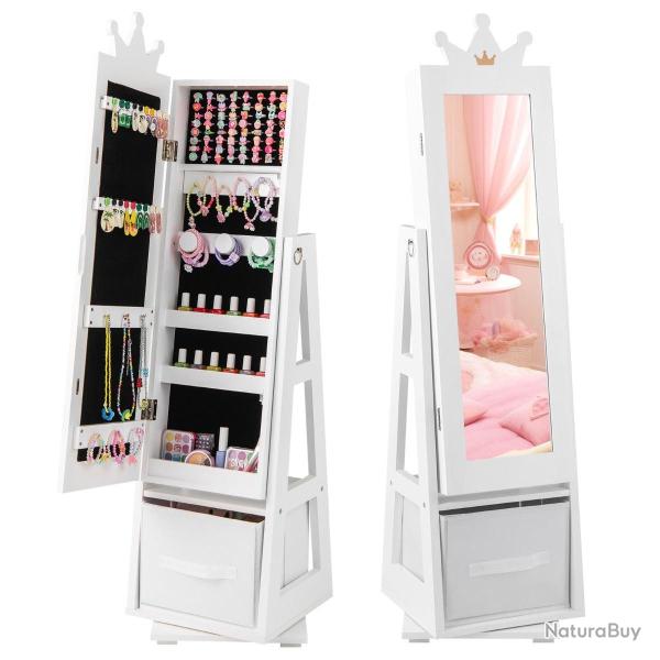 Armoire � bijoux pour enfants miroir sur pied 31,5 x 30 x 122 cm grande capacit� de rangement et ba